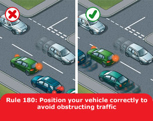 Highway Code - Rule 180 Position Your Vehicle Correctly To Avoid Obstructing Traffic