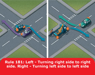 Highway Code - Rule 181 Left Turning Right Side To Right Side Right Turning Left Side To Left Side