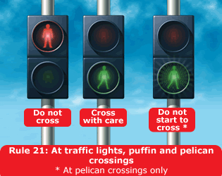 Highway Code - Rule 21 At Traffic Lights Puffin And Pelican Crossings